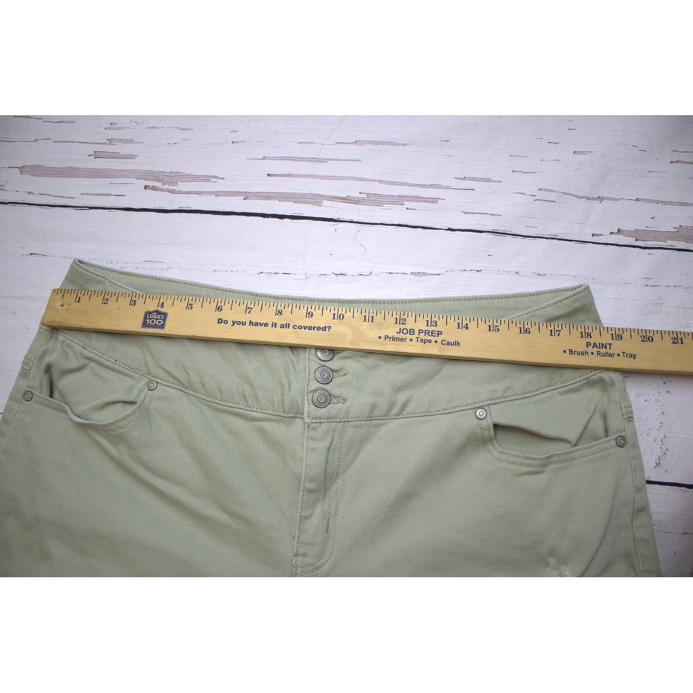 Est. 1946 Denim Sage Green Super Hi-Rise Flare Distressed Jeans 18WP Fringe Hem - Picture 7 of 13